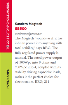 Sanders Sound Systems Magtech Amplifier wins 2013 TAS Editors' Choice Award