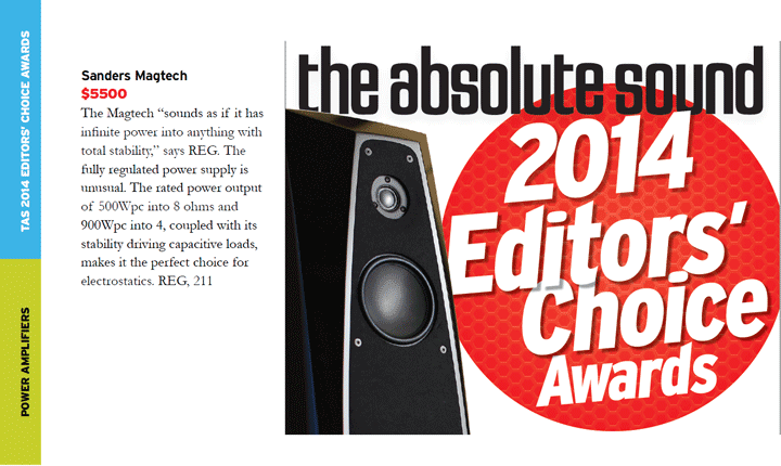 Sanders Magtech selected as The Absolute Sound's Editor Choice for 2014